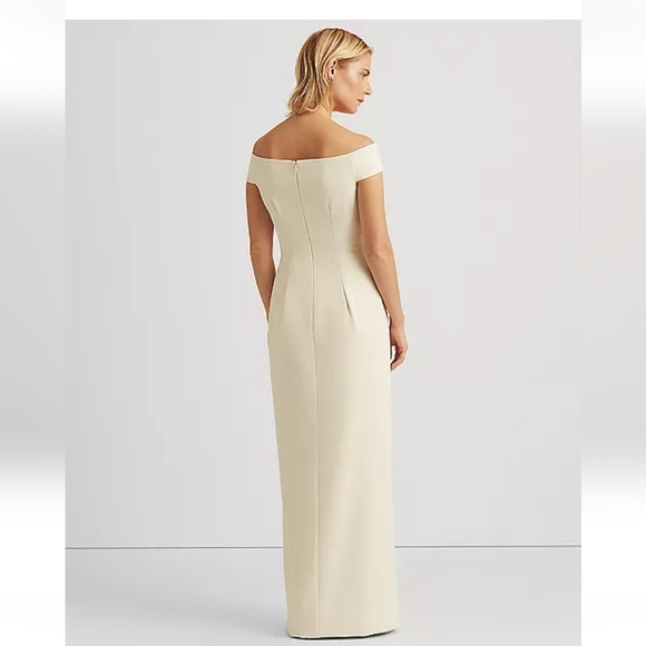 NWT Lauren Ralph Lauren Women's Crepe Off-the-Shoulder Side-Slit Column Gown 14 - Picture 7 of 16